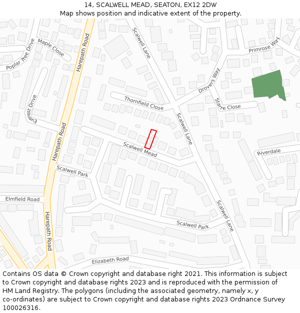 14, SCALWELL MEAD, SEATON, EX12 2DW: Location map and indicative extent of plot
