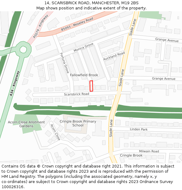 14, SCARISBRICK ROAD, MANCHESTER, M19 2BS: Location map and indicative extent of plot