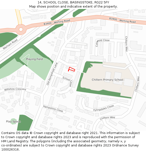 14, SCHOOL CLOSE, BASINGSTOKE, RG22 5FY: Location map and indicative extent of plot