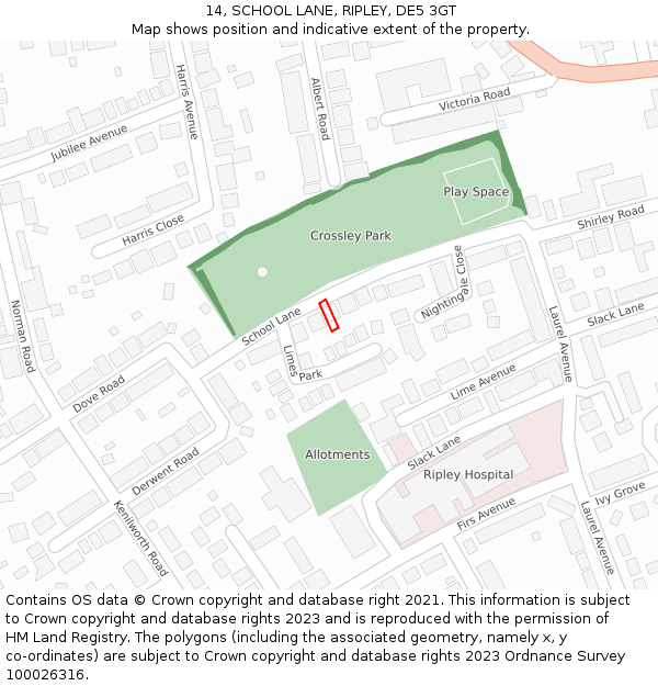 14, SCHOOL LANE, RIPLEY, DE5 3GT: Location map and indicative extent of plot