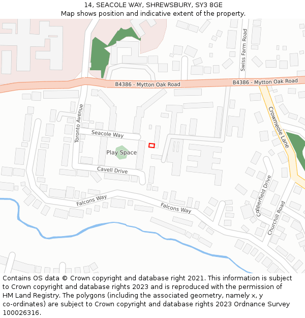 14, SEACOLE WAY, SHREWSBURY, SY3 8GE: Location map and indicative extent of plot
