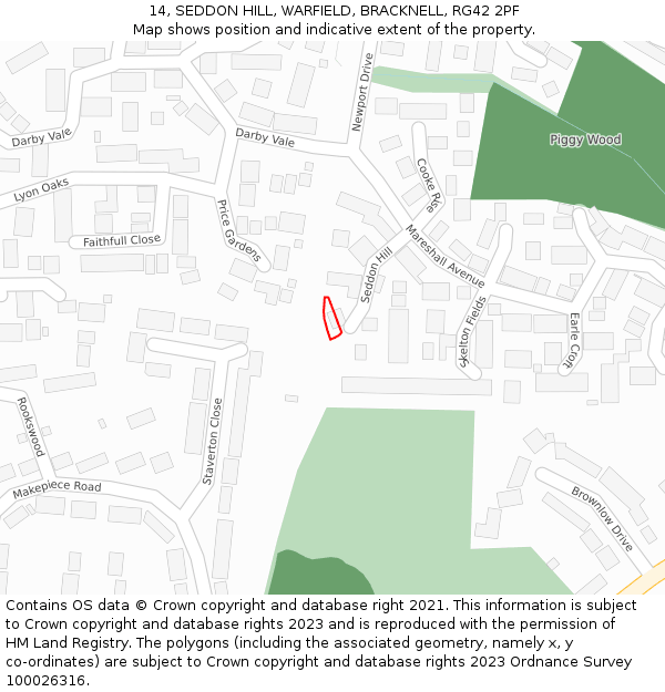 14, SEDDON HILL, WARFIELD, BRACKNELL, RG42 2PF: Location map and indicative extent of plot