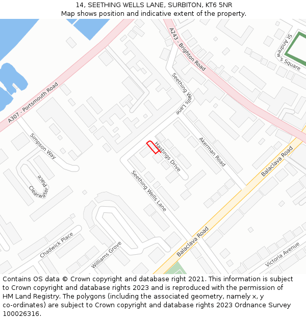 14, SEETHING WELLS LANE, SURBITON, KT6 5NR: Location map and indicative extent of plot