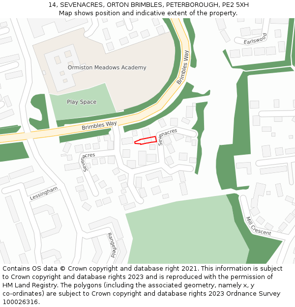 14, SEVENACRES, ORTON BRIMBLES, PETERBOROUGH, PE2 5XH: Location map and indicative extent of plot