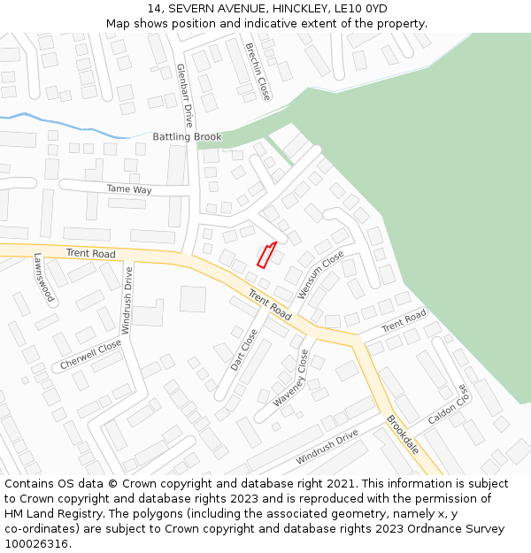 14, SEVERN AVENUE, HINCKLEY, LE10 0YD: Location map and indicative extent of plot