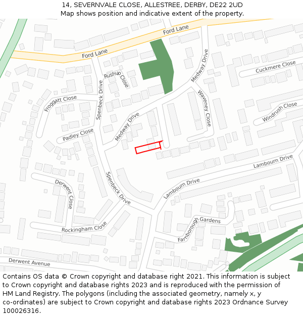 14, SEVERNVALE CLOSE, ALLESTREE, DERBY, DE22 2UD: Location map and indicative extent of plot