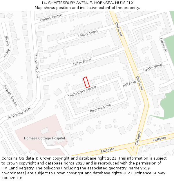14, SHAFTESBURY AVENUE, HORNSEA, HU18 1LX: Location map and indicative extent of plot