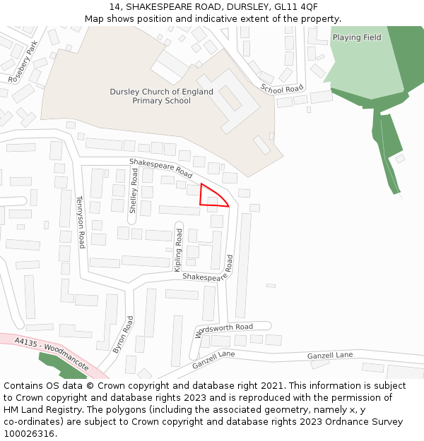 14, SHAKESPEARE ROAD, DURSLEY, GL11 4QF: Location map and indicative extent of plot