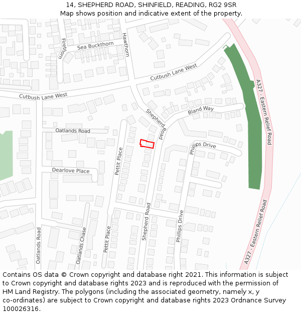 14, SHEPHERD ROAD, SHINFIELD, READING, RG2 9SR: Location map and indicative extent of plot