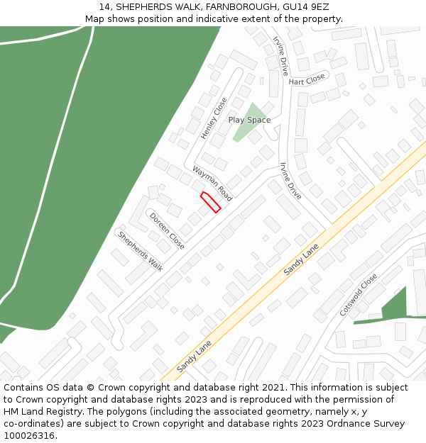 14, SHEPHERDS WALK, FARNBOROUGH, GU14 9EZ: Location map and indicative extent of plot
