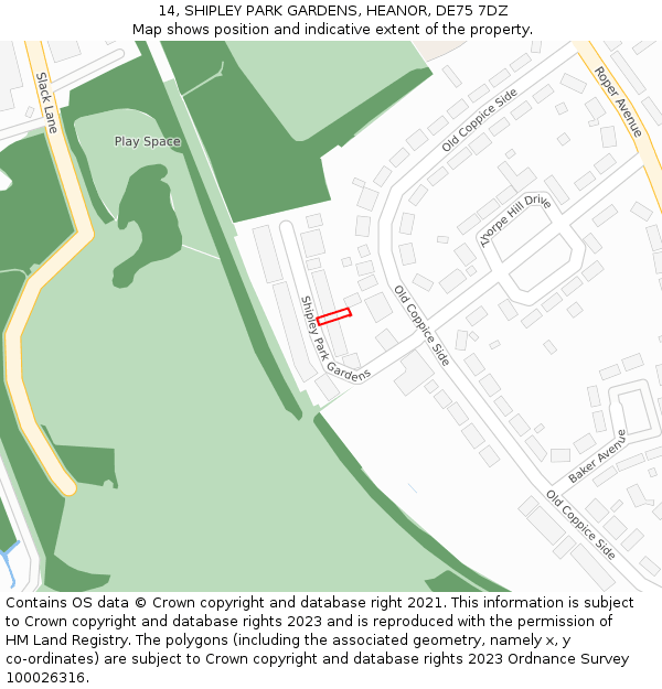 14, SHIPLEY PARK GARDENS, HEANOR, DE75 7DZ: Location map and indicative extent of plot