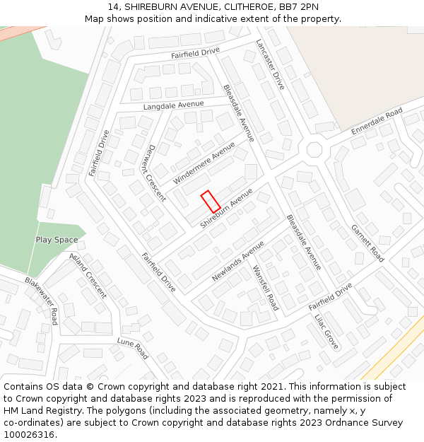 14, SHIREBURN AVENUE, CLITHEROE, BB7 2PN: Location map and indicative extent of plot