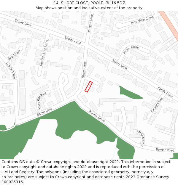 14, SHORE CLOSE, POOLE, BH16 5DZ: Location map and indicative extent of plot