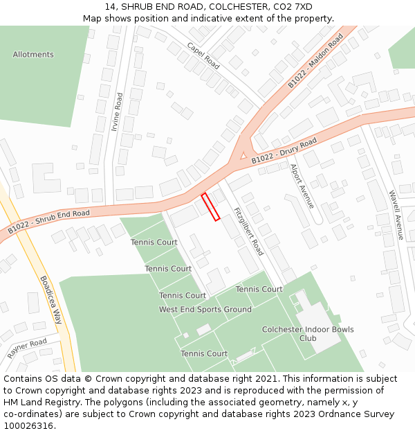 14, SHRUB END ROAD, COLCHESTER, CO2 7XD: Location map and indicative extent of plot