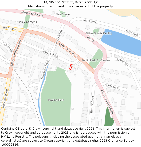 14, SIMEON STREET, RYDE, PO33 1JG: Location map and indicative extent of plot