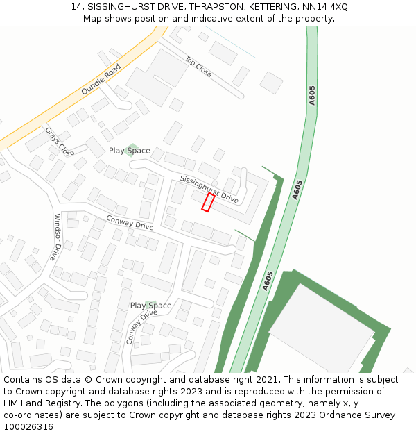 14, SISSINGHURST DRIVE, THRAPSTON, KETTERING, NN14 4XQ: Location map and indicative extent of plot