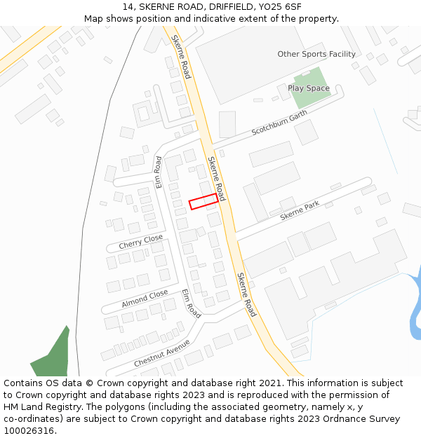 14, SKERNE ROAD, DRIFFIELD, YO25 6SF: Location map and indicative extent of plot