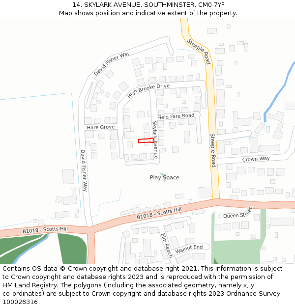 14, SKYLARK AVENUE, SOUTHMINSTER, CM0 7YF: Location map and indicative extent of plot