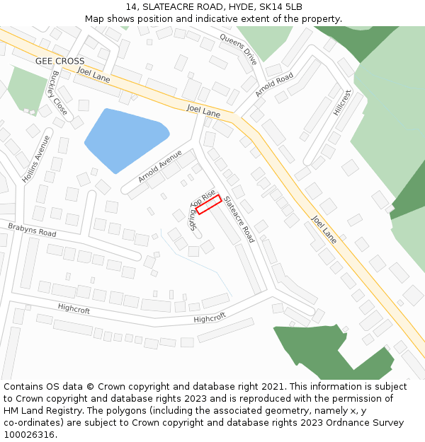 14, SLATEACRE ROAD, HYDE, SK14 5LB: Location map and indicative extent of plot