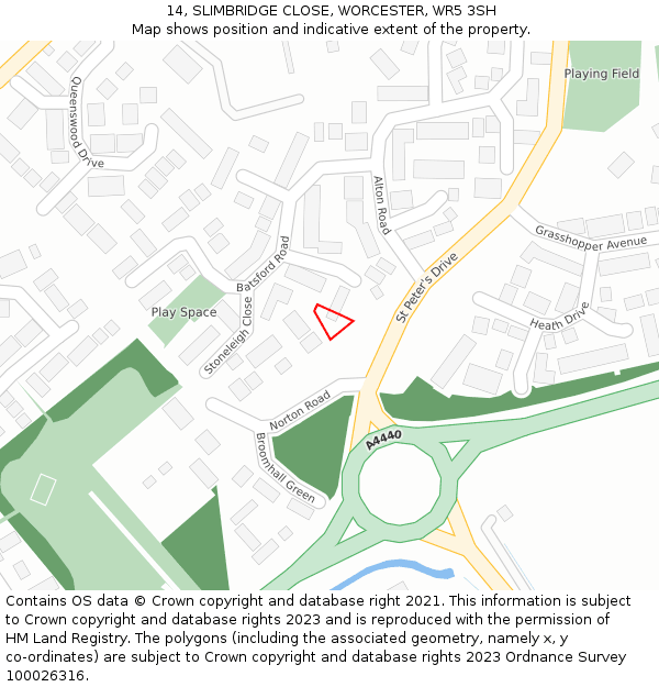 14, SLIMBRIDGE CLOSE, WORCESTER, WR5 3SH: Location map and indicative extent of plot