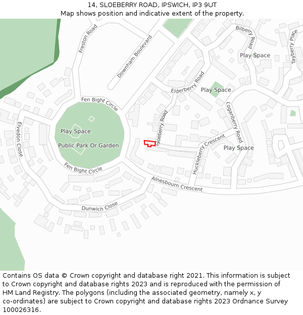 14, SLOEBERRY ROAD, IPSWICH, IP3 9UT: Location map and indicative extent of plot