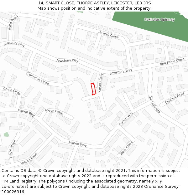 14, SMART CLOSE, THORPE ASTLEY, LEICESTER, LE3 3RS: Location map and indicative extent of plot
