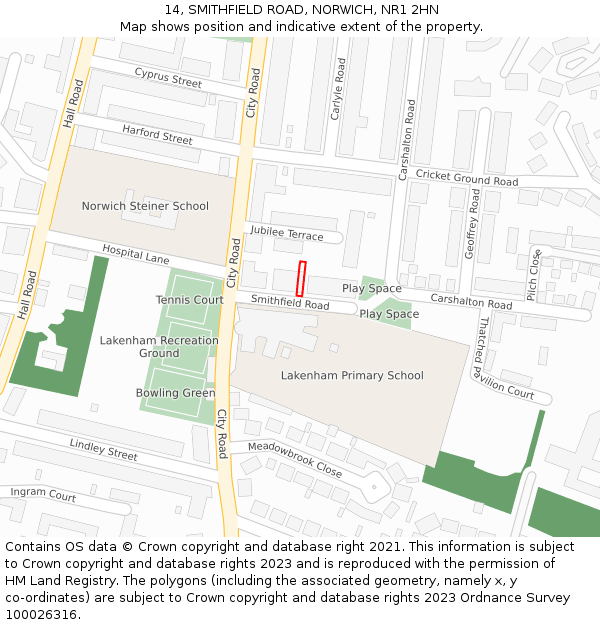 14, SMITHFIELD ROAD, NORWICH, NR1 2HN: Location map and indicative extent of plot
