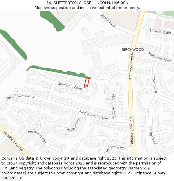 14, SNETTERTON CLOSE, LINCOLN, LN6 0SN: Location map and indicative extent of plot