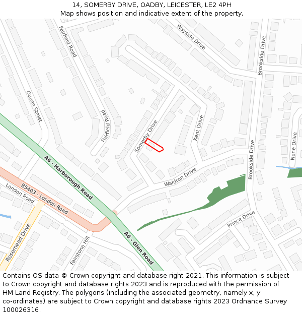 14, SOMERBY DRIVE, OADBY, LEICESTER, LE2 4PH: Location map and indicative extent of plot
