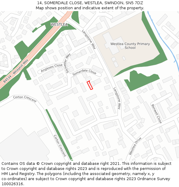 14, SOMERDALE CLOSE, WESTLEA, SWINDON, SN5 7DZ: Location map and indicative extent of plot