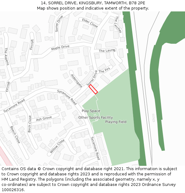 14, SORREL DRIVE, KINGSBURY, TAMWORTH, B78 2PE: Location map and indicative extent of plot