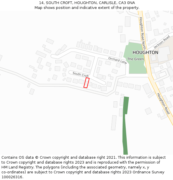 14, SOUTH CROFT, HOUGHTON, CARLISLE, CA3 0NA: Location map and indicative extent of plot
