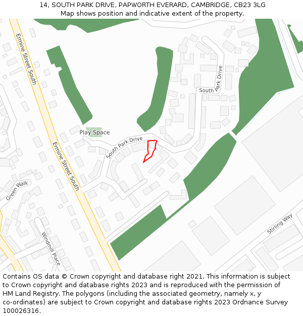 14, SOUTH PARK DRIVE, PAPWORTH EVERARD, CAMBRIDGE, CB23 3LG: Location map and indicative extent of plot