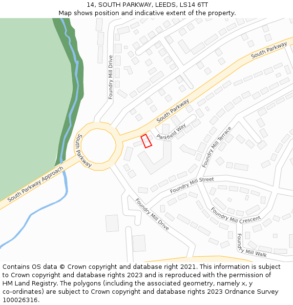 14, SOUTH PARKWAY, LEEDS, LS14 6TT: Location map and indicative extent of plot