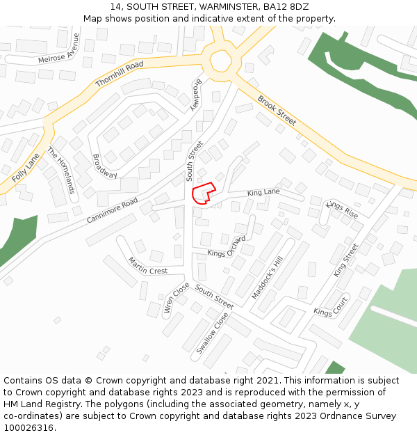 14, SOUTH STREET, WARMINSTER, BA12 8DZ: Location map and indicative extent of plot