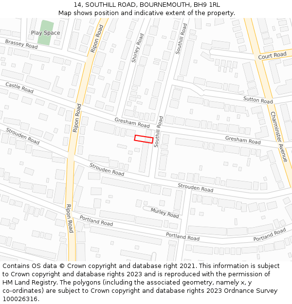 14, SOUTHILL ROAD, BOURNEMOUTH, BH9 1RL: Location map and indicative extent of plot