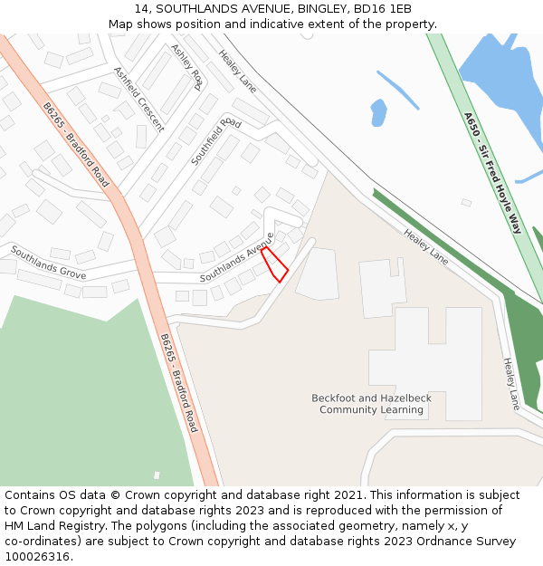 14, SOUTHLANDS AVENUE, BINGLEY, BD16 1EB: Location map and indicative extent of plot