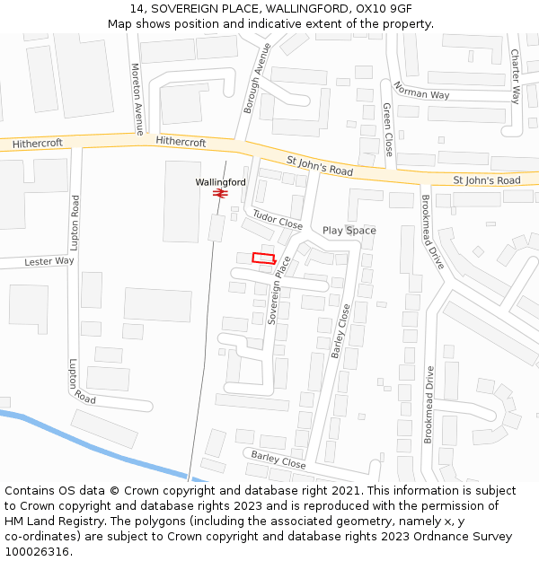 14, SOVEREIGN PLACE, WALLINGFORD, OX10 9GF: Location map and indicative extent of plot