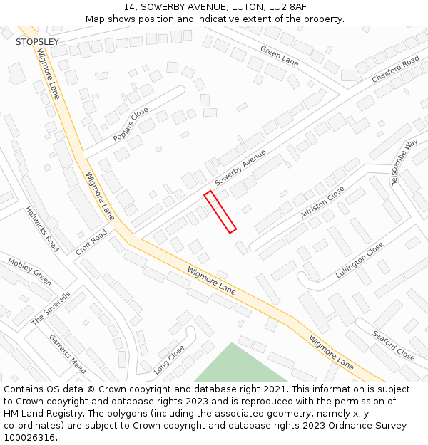 14, SOWERBY AVENUE, LUTON, LU2 8AF: Location map and indicative extent of plot
