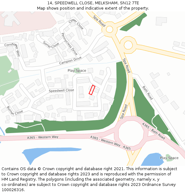 14, SPEEDWELL CLOSE, MELKSHAM, SN12 7TE: Location map and indicative extent of plot