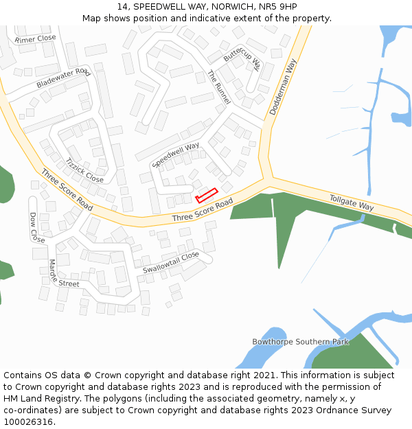 14, SPEEDWELL WAY, NORWICH, NR5 9HP: Location map and indicative extent of plot