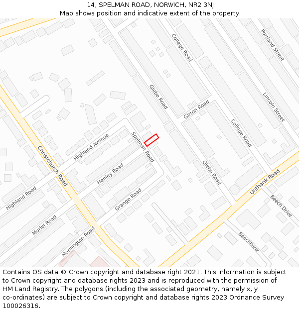 14, SPELMAN ROAD, NORWICH, NR2 3NJ: Location map and indicative extent of plot