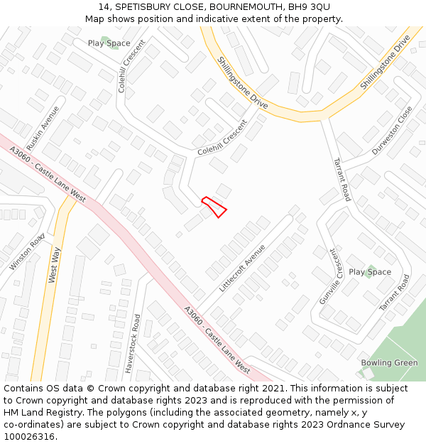 14, SPETISBURY CLOSE, BOURNEMOUTH, BH9 3QU: Location map and indicative extent of plot