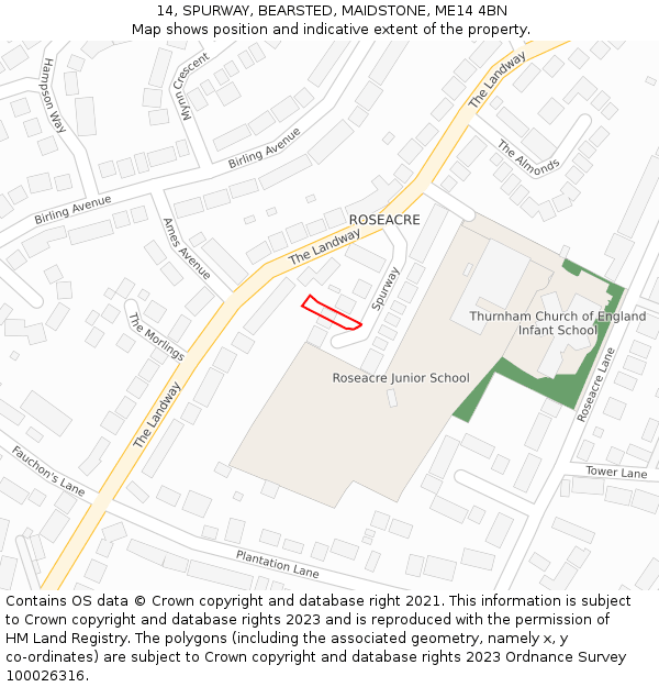 14, SPURWAY, BEARSTED, MAIDSTONE, ME14 4BN: Location map and indicative extent of plot