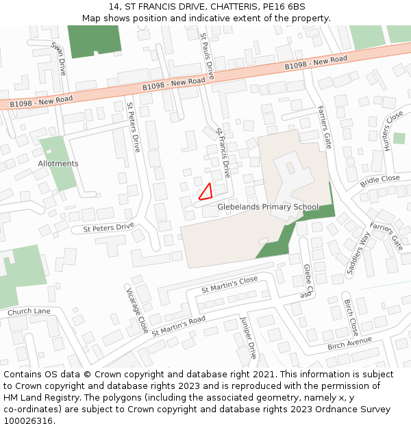 14, ST FRANCIS DRIVE, CHATTERIS, PE16 6BS: Location map and indicative extent of plot