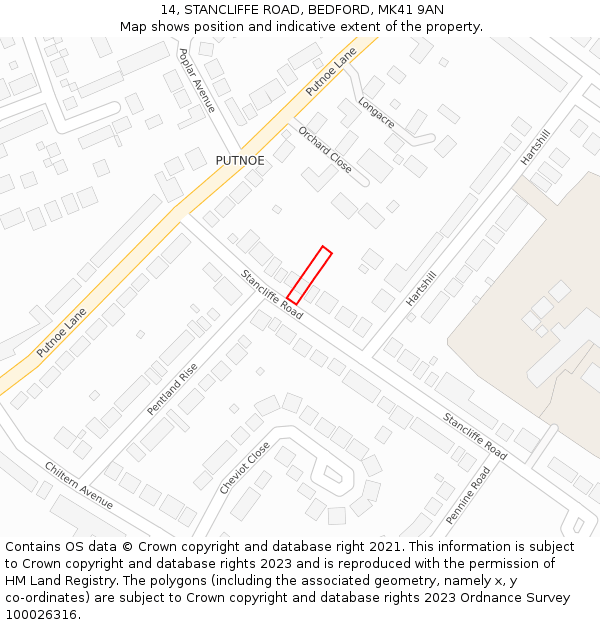 14, STANCLIFFE ROAD, BEDFORD, MK41 9AN: Location map and indicative extent of plot
