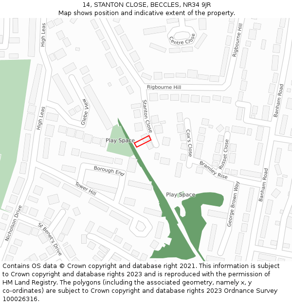 14, STANTON CLOSE, BECCLES, NR34 9JR: Location map and indicative extent of plot
