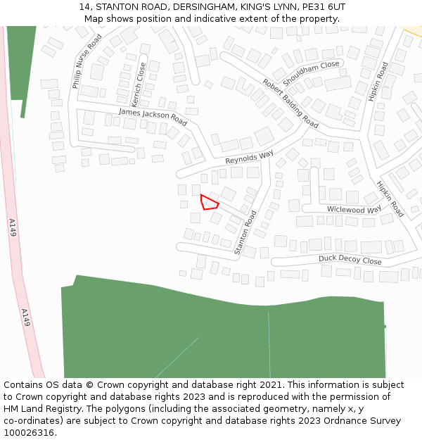 14, STANTON ROAD, DERSINGHAM, KING'S LYNN, PE31 6UT: Location map and indicative extent of plot