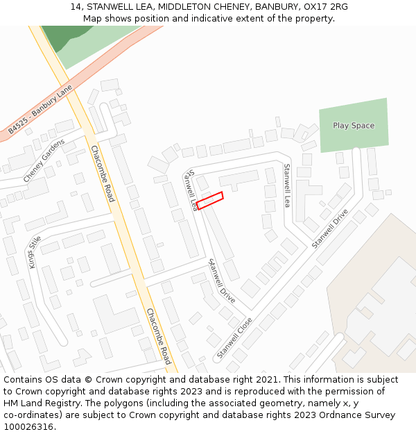 14, STANWELL LEA, MIDDLETON CHENEY, BANBURY, OX17 2RG: Location map and indicative extent of plot