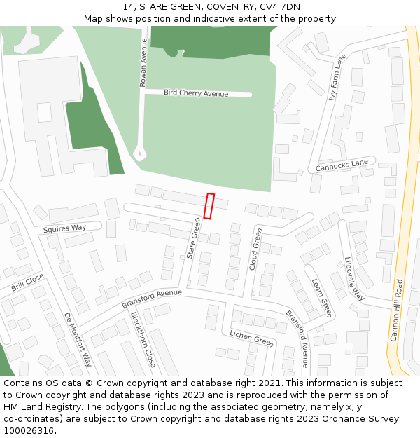 14, STARE GREEN, COVENTRY, CV4 7DN: Location map and indicative extent of plot